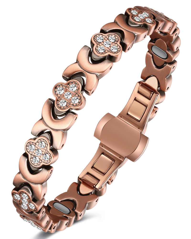 [Australia] - Feraco Pure Copper Bracelets for Women, 5X Ultra Strength Magnetic Bracelet with 5000 Gauss Neodymium Magnets & Upgraded Butterfly Clasp, Adjustable Jewelry Gift Copper Clover 