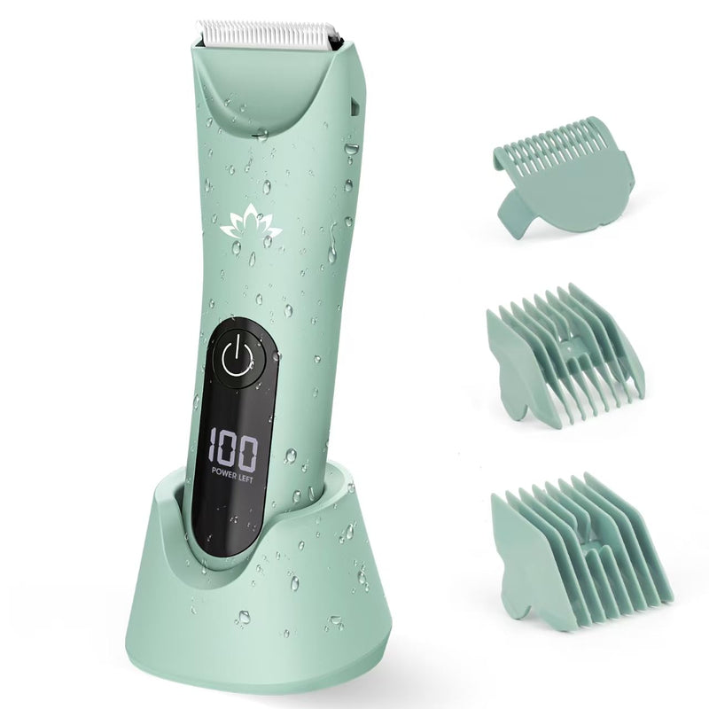 [Australia] - Bikini Trimmer for Women, Painless Pubic Hair Trimmer for Armpit Leg Arm Body Private Area,Rechargeable Womens Electric Razors Shaver LED Light Ceramic Blade IPX7 Waterproof Wet/Dry LCD Display,Green Green 