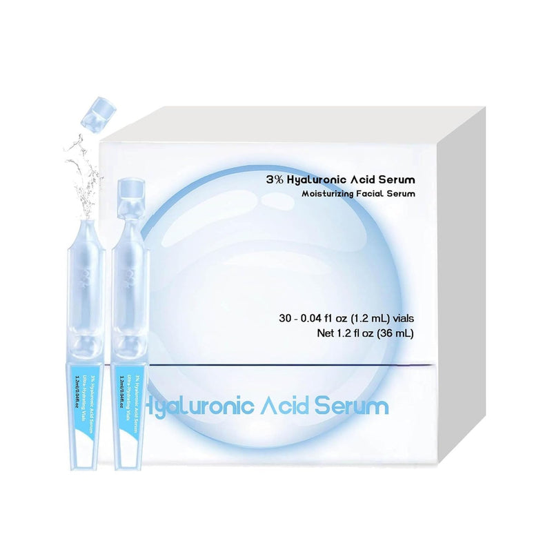 30PCS Ultra Hydrating Serum 3% - Hyaluronic Acid Smoother Face Serum, Enriched Hyaluronic Acid, Collagen, Vitamin E Moisturizing, Plump, Fine Lines, Wrinkles, Repair for All Skin