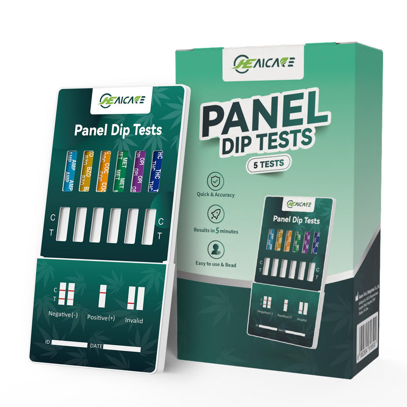 AssureTech Panel Dip Tests, Multi-Drug Urine Test Kit, Detect 6 Drugs in One, AMP, BZO, COC, MET, OPI, THC, Rapid Instant Drugs Test-5 Pack