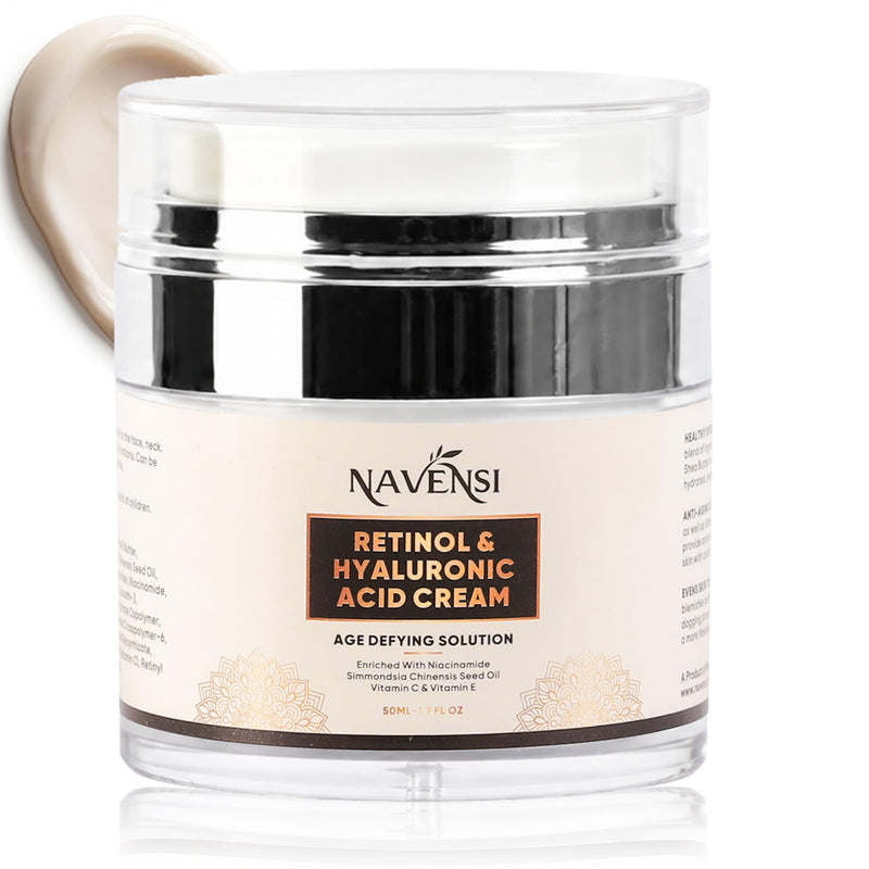 Retinol Face Cream 50ml | Anti Aging Moisturizer With Vitamin C, Hyaluronic Acid & Collagen | Reduces Wrinkles, Fine Lines & Dark Spots | Deep Hydrating & Firming Night Cream