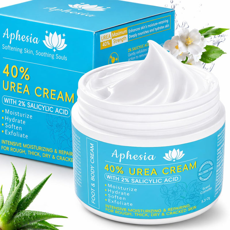 Urea Cream 40 Percent for Feet Maximum Strength w/ Vitamin E & 2% Salicylic Acid, Non-Greasy Formula Foot Cream for Summer Dry Cracked Heels - Intense Moisturizer Callus Remover for Hands, Foot, Body Camellia-Mild 5.3 Ounce (Pack of 1)