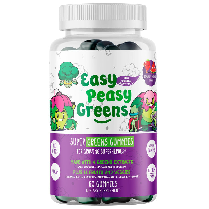 EasyPeasyGreens Daily Veggie Gummies for Kids - 60 Greens Gummies - Helps Picky Eaters Get Their Veggies in - Made with 10 Real Vegetable Extracts and 100% Vegan Berry