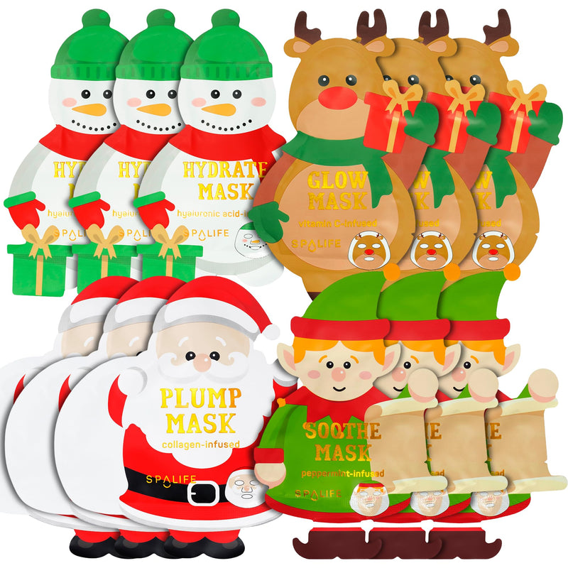 SpaLife Beauty Santa’s Workshop Christmas Face Mask Bundle | Korean Facial Masks | Hydrating, Soothing and Firming Sheet Mask Set | Christmas Face Masks for Women | Spa Party Favors | 12 Pack Santa's Workshop