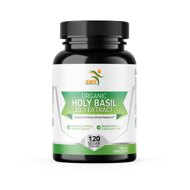 [Australia] - Organic Holy Basil 20:1 Extract, Max Potency, 2.5% Ursolic Acid, 120 Vegan Capsules, 4-Month Supply, Concentrated & Standardized 20X Tulsi Extract, 100% Certified Organic, Non-GMO 