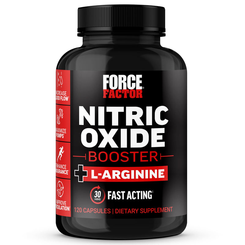 [Australia] - FORCE FACTOR Nitric Oxide Booster, Fast-Acting Formula with L-Arginine, Boosts Nitric Oxide Levels, Maximize Muscle Pumps, Enhance Endurance, Improve Circulation, 120 Capsules 