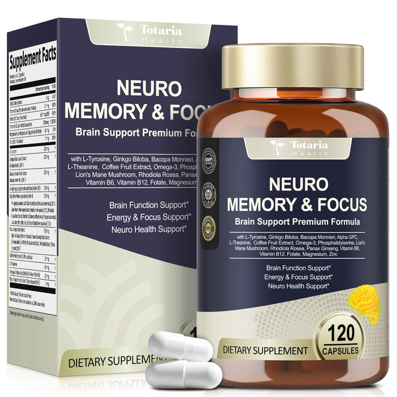 25 in 1 Brain Supplements for Memory and Focus & Neuro Health - Daily Brain Nootropic Cognitive Supplement with L-Tyrosine, Bacopa Monnieri, Ginkgo Biloba, Alpha GPC - Non-GMO, Gluten Free