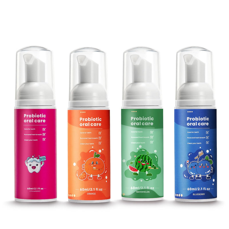 Fluoride Free Foam Kids Toothpaste - Natural Teeth Clean and Whitening Toothpaste with Mint Flavor for U Shaped Toothbrush Travel Size(4 Pack Mix) Strawberry+Blueberry+Watermelon+Orange