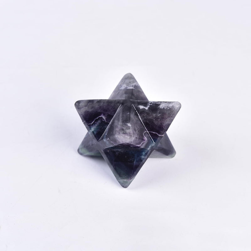 JIC Gem Colourful Fluorite Merkaba Crystal Natural Healing Crystal Stones Meditation Reiki 3D Star Dodecahedron Crystal Grid Home Decor Spiritual Gifts (8-9cm) 3.14-3.54 Inch