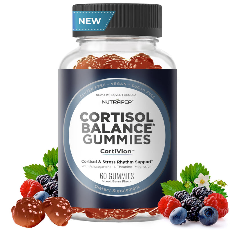 NutraPep Cortisol Gummies for Women Men - 13-in-1 High Cortisol Reducer | with Ashwagandha Magnesium L-theanine Rhodiola Rosea - Daily Cortisol Detox Manager for Stress Focus Support 60 Count (Pack of 1)