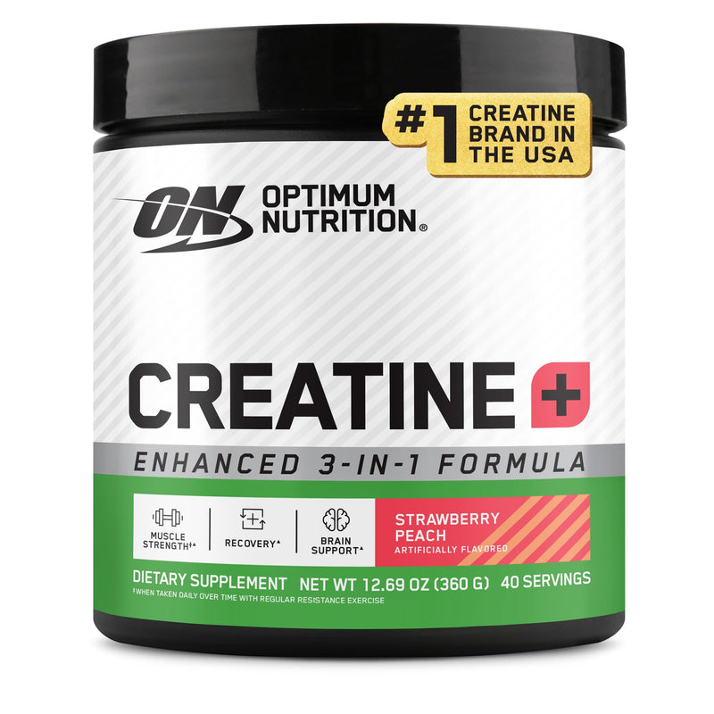 [Australia] - Optimum Nutrition Creatine Monohydrate Plus Powder, Strawberry Peach Flavored Creatine Performance Blend, with Electrolytes for Hydration, Added Vitamins, 40 Servings, 360 Grams (Packaging May Vary) 360 Gram (Pack of 1) 