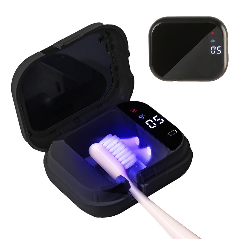 [Australia] - UV-C Toothbrush Cleaner, Portable Travel Cover for Manual/Electric Tooth brush, Magnetic Holder and Rechargeable Case for Any Size Toothbrush, Black 