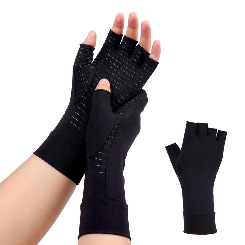 [Australia] - Arthritis Gloves for Women Men, Fingerless Hand Thumb Gloves, Black Small 