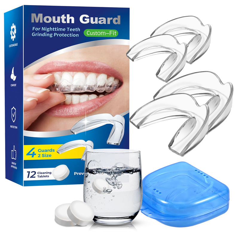 [Australia] - Night Mouth Guard for Teeth Grinding & Clenching, Neateeth Dental Bite Guard with 12 Cleaning Tablets, 4 Packs Sleep Mouthguard for Bruxism 