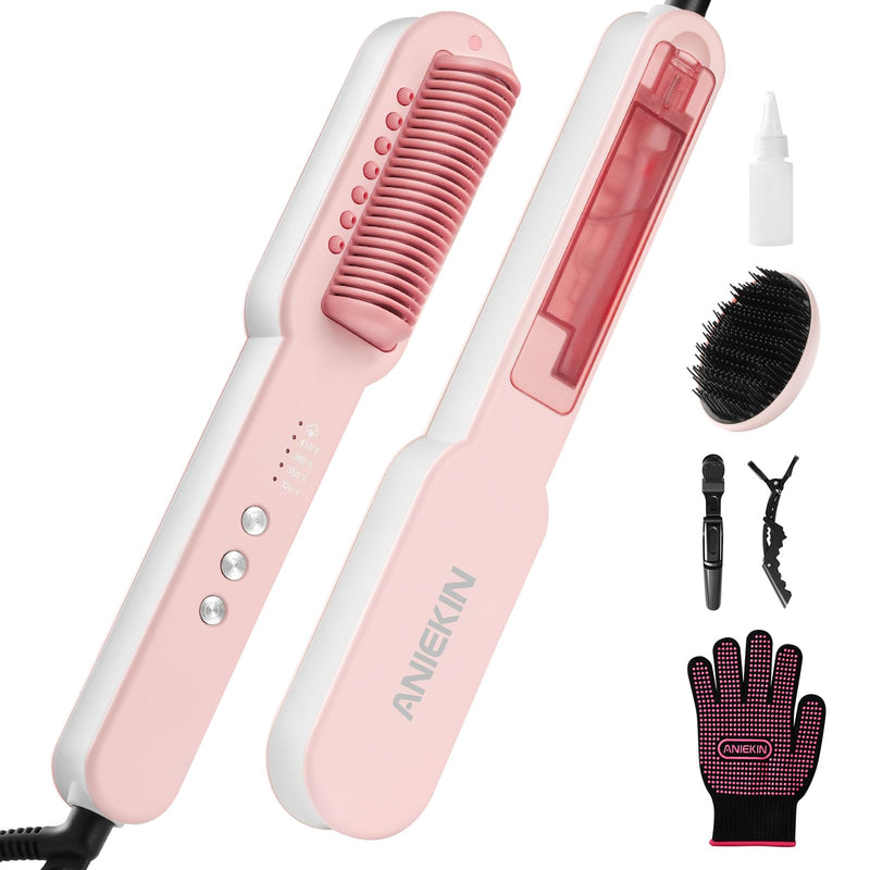 [Australia] - Aniekin 3 in 1 Steam Hair Straightener Brush, 4 Temp Settings & Steam Reduces Damage, Nourishes Hair, and Expedites Straightening, Dual Voltage, Professional Styling Tools 