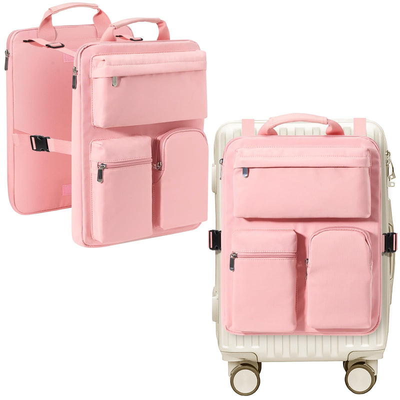 Over Luggage Organizer for Carry On Bag/Suitcase | 16” Laptop Sleeve with Handle, Portable Travel Accessories Bags for Luggage with Adjustable Harness Straps (Pink) pink