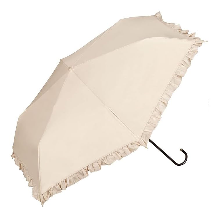 Classic Frill Folding Umbrella Beige – UV Protection & 100% Light Block – Elegant & Cute Mini Umbrella for Women – Sun & Rain Umbrella Lightweight & Compact