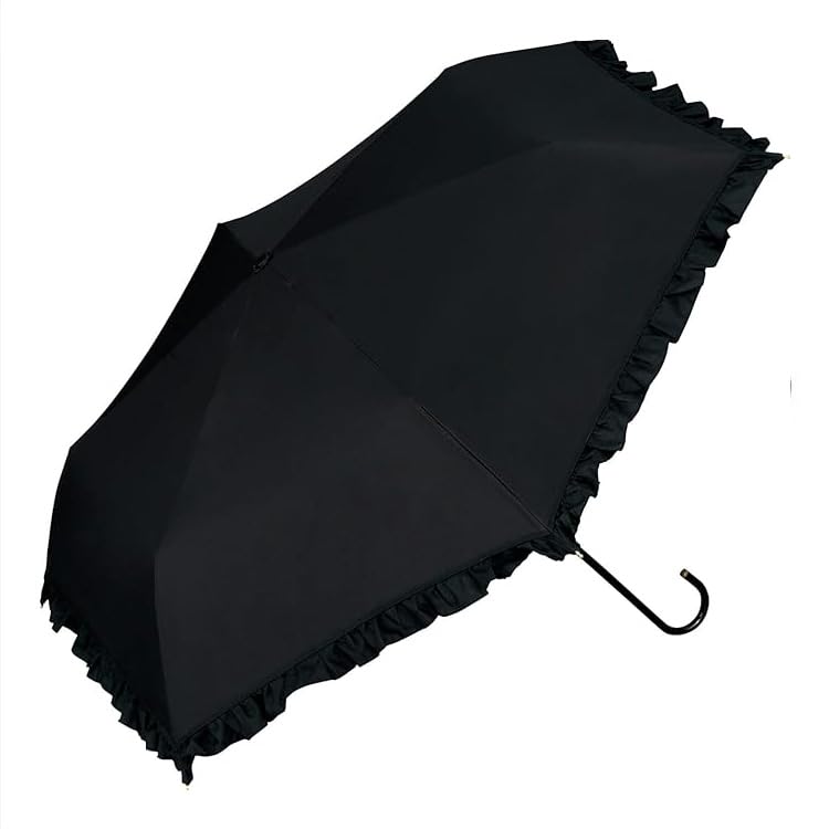 Classic Frill Folding Umbrella Black – UV Protection & 100% Light Block – Elegant & Cute Mini Umbrella for Women – Sun & Rain Umbrella Lightweight & Compact