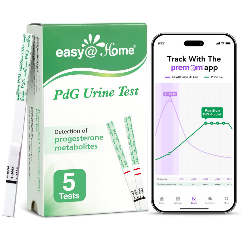 Easy@Home PdG Test Strips: 5-Pack Progesterone Urine Tests | Track Ovulation Insights with Progesterone Test Strips, At Home Fertility Test for Women with Premom Ovulation App 5 Count (Pack of 1)