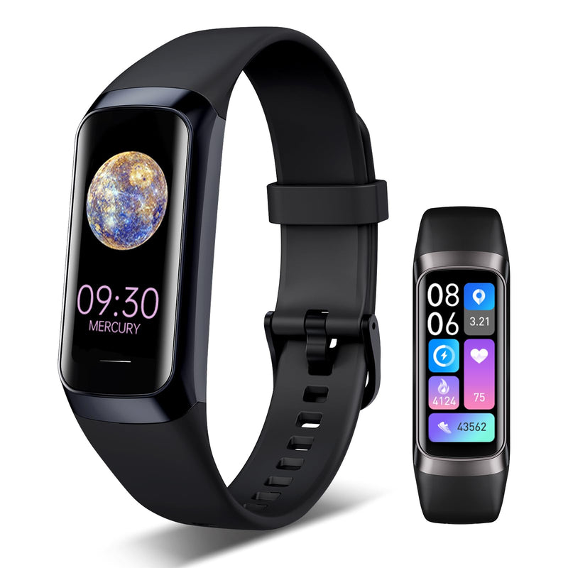 [Australia] - Fitness Tracker, 24/7 Heart Rate Blood Oxygen Blood Pressure Body Temp Monitor Sleep Calorie Tracker with 1.1" AMOLED Touch Color Screen Pedometer Smart Watch Waterproof for Women Men Black 