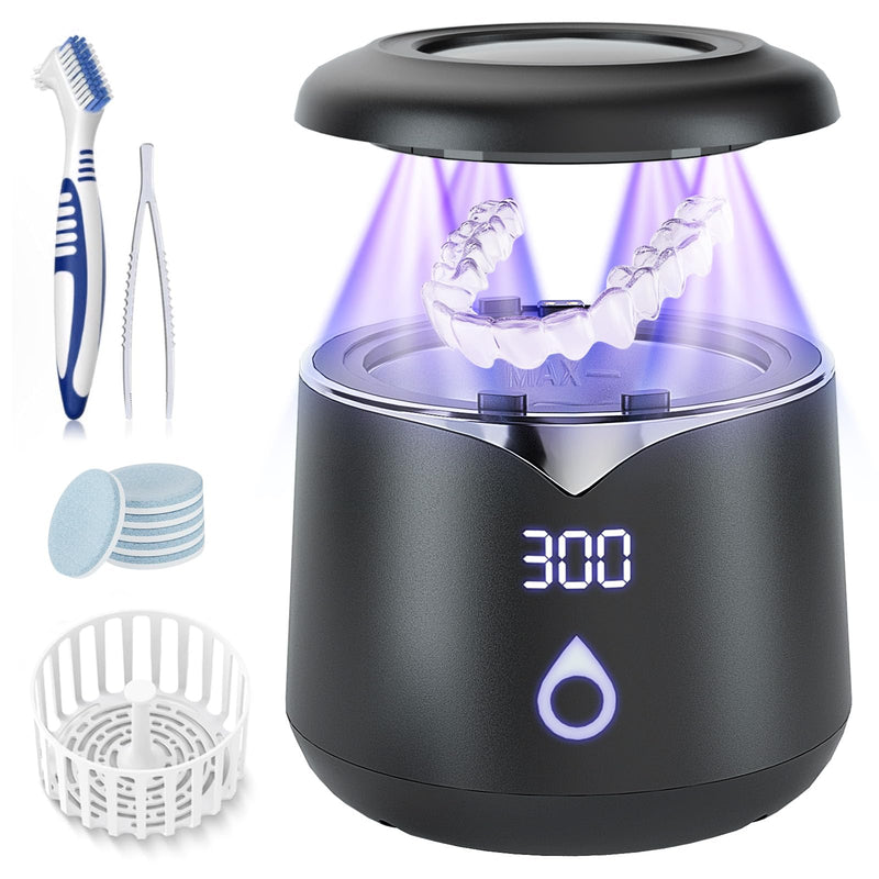 [Australia] - Ultrasonic Retainer Cleaner, 45kHz Denture Cleaner Machine, 5min and 10min Modes, 200ml Dental Cleaning Pod, MouthGuard Cleaner for Aligner Jewelry EPA Est. No.104222-CHN-1 