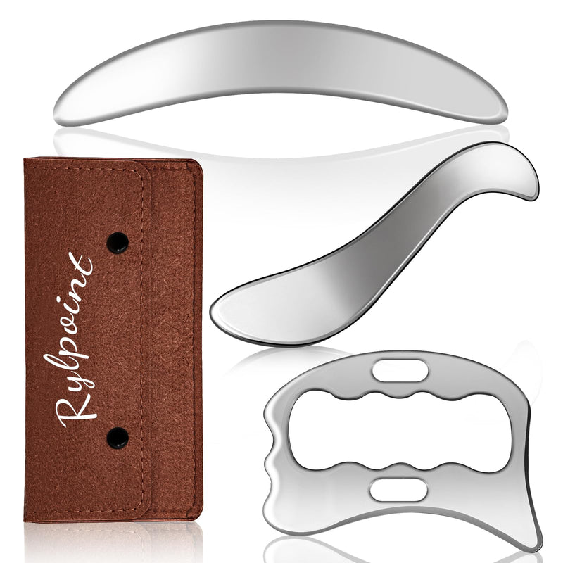 [Australia] - 3 in 1 Guasha Massage Tool, Grade Stainless Steel Scraping Tool for Soft Tissue Upgrade Physical Therapy Stuff,Used for Back, Legs, Arms,Neck,Shoulder, Gua sha Tool… (Square+S-Shape+D-Shape) Square+S-shape+D-shape 