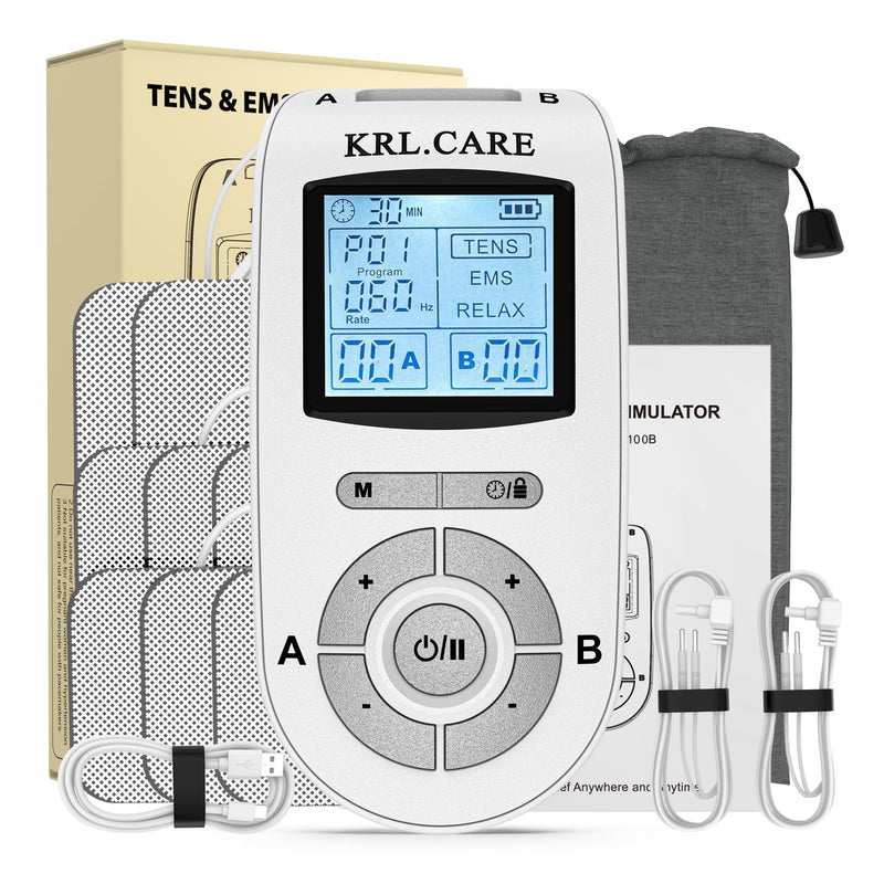Dual Channel TENS EMS Unit 40 Intensities for Gradual Pain Relief Therapy, 24 Modes Muscle Stimulator, Electronic Pulse Massager with 8 Pads, Dust-Proof Drawstring Storage Bag