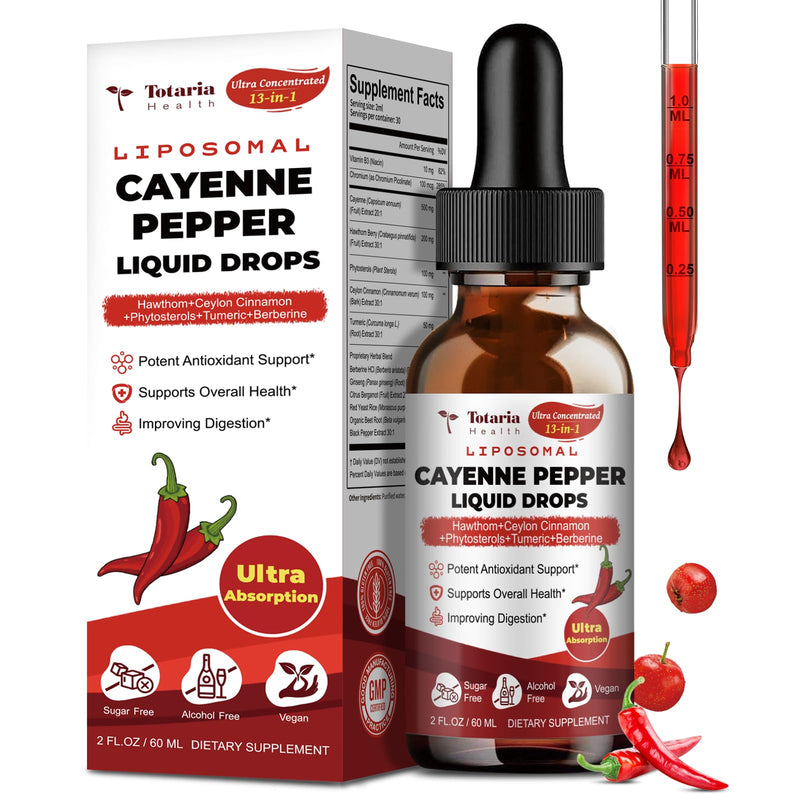 [Australia] - Cayenne Pepper Drops Liposomal Liquid Supplement, 13-in-1 Cayenne Pepper Drops with Beet Root, Vitamin B3, Hawthorn Berry, Panax Ginseng, Berberine, Ceylon Cinnamon, Turmeric Curcumin Extract 1 