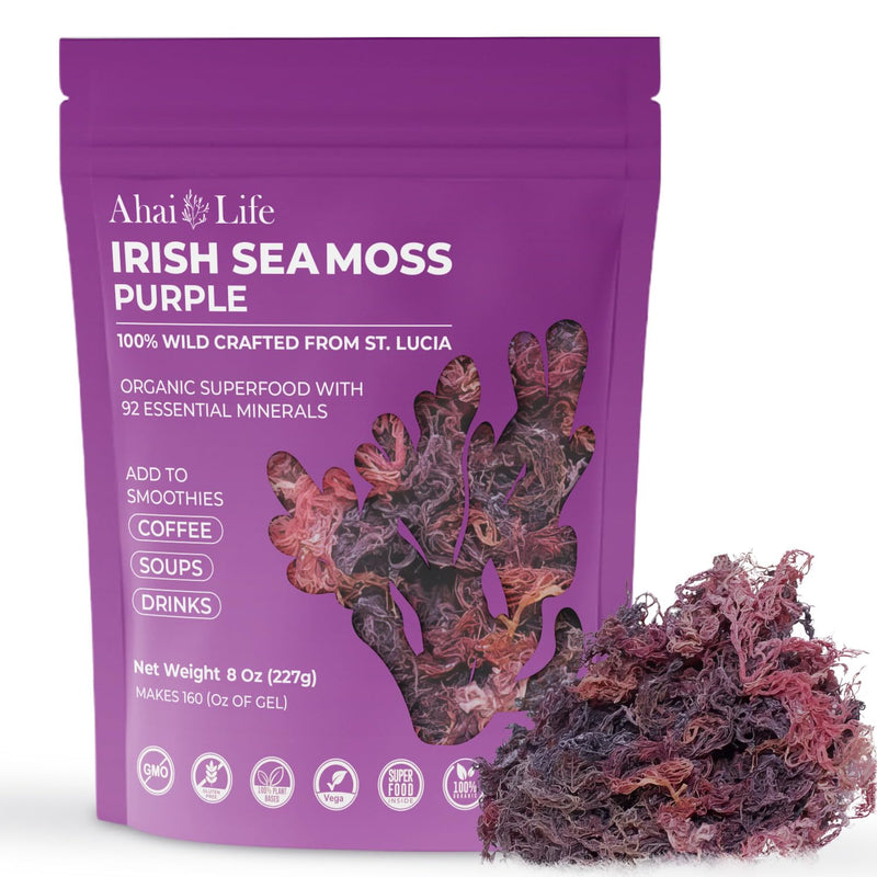 Purple Sea Moss Raw Organic| Makes 160oz of Gel - 100% Wild Crafted| Non-GMO Sun-Dried Mineral Rich Super Food for Energy| Booster Healthy, Immunity Digestion (8oz) Purple 8 Ounce
