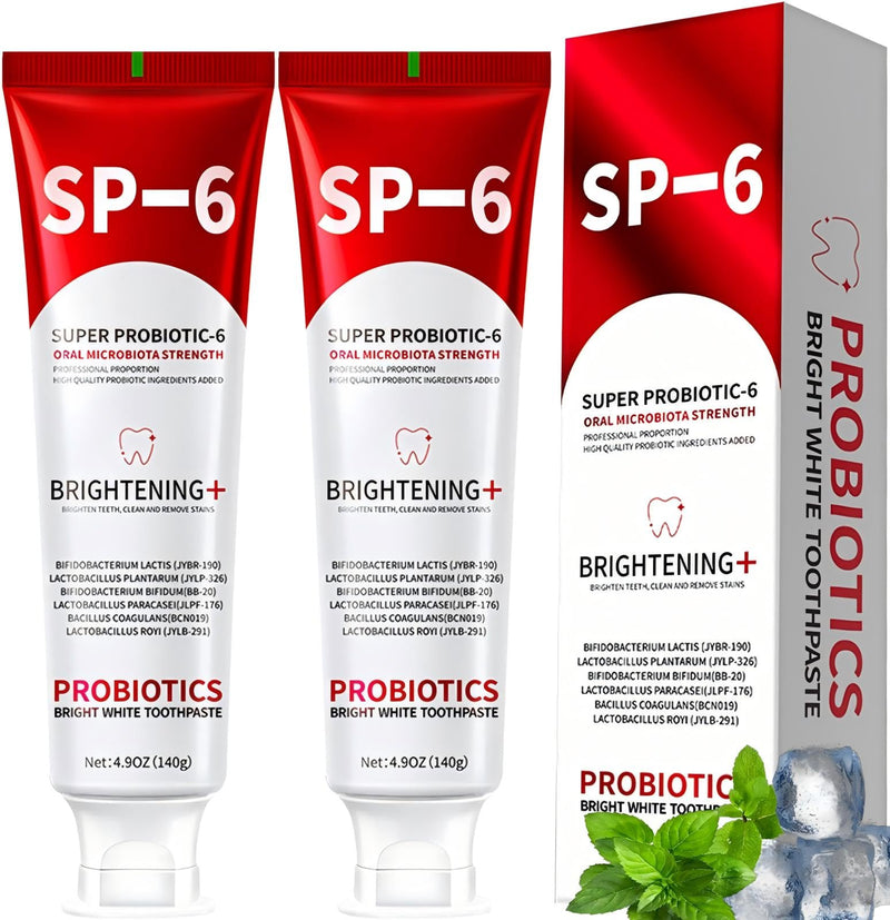[Australia] - Sp-6 Probiotics Whitening Toothpaste, Sp-6 Ultra Whitening Toothpaste, Enhanced Formula with Enamel-Safe, Fluoride-Free, Fresh Breath Mint Flavor for Oral Health (2) 2 
