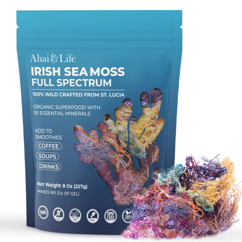 Full Spectrum Seamoss Raw Organic Makes 160oz of Gel - 100% Wild Crafted from St. Lucia |Non-GMO Sun-Dried Mineral Rich Super Food for Energy| Booster Healthy, Immunity Digestion (8oz) 8 Ounce Full Spectrum