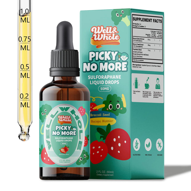 [Australia] - Well&Whole Sulforaphane Supplement Kids Liquid, Broccoli Sprout Extract, Appetite* Booster and Healthy Eating Habits, Broccoli Supplement for Children (1yrs+), Vegan, Sugar-Free, 60mL 