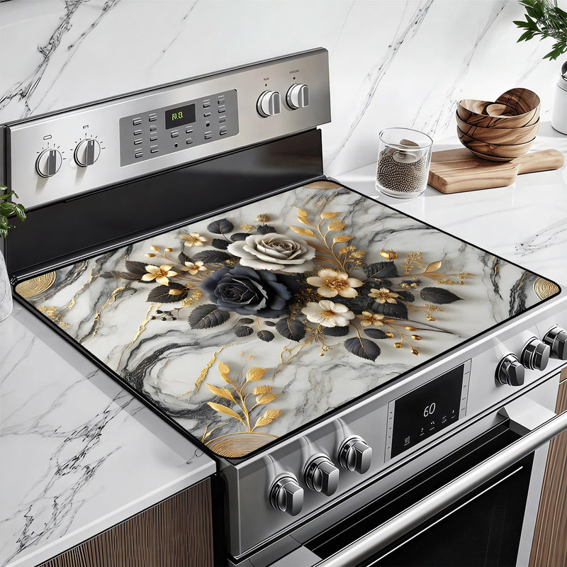 [Australia] - Heat-Resistant Glass Stove Top Cover with Anti-Slip Rubber Coating ‚Äì 28.5x20.5 Inch Electric Stove Protector, Scratch-Resistant, Expands Counter Space, Stylish Kitchen Decor Rose 