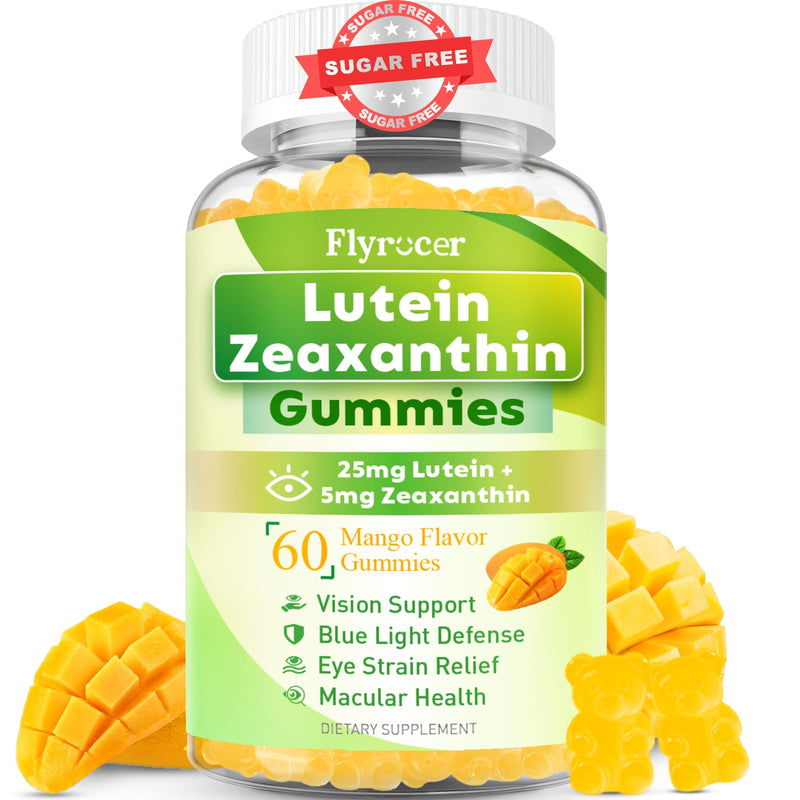[Australia] - Sugar Free Lutein Gummies 25mg, Lutein and Zeaxanthin Supplements for Eye Health, 13-in-1 Eye Care Formula with Omega-3 Bilberry Saffron & Vitamins-Vision Health, Eye Strain, Dry Eyes, Vegan 60 Count Mango 60 Count (Pack of 1) 