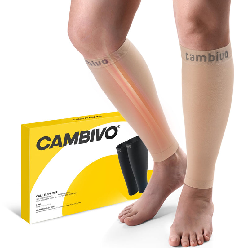 CAMBIVO Calf Compression Sleeve for Women & Men - 20-30mmHg Footless Compression Socks Support for Pain Relief, Varicose Vein Pure Nude Medium