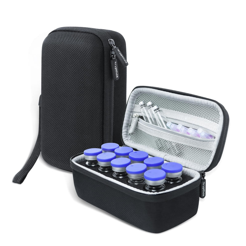 [Australia] - Krypthos 10 Slots Insulin Vial Protector Case, Insulin Vial Organizer Bag for Diabetics Standard 1ml 3ml 5ml and 10ml Vials, Insulin Carrying Case Fridge Holder Storage Holder, No Ice Pack Black-10 Slots 