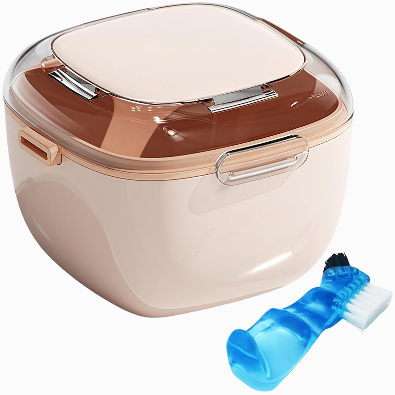 [Australia] - Denture Case, Retainer Cleaning Box, Large Capacity Denture Container Cup for Any Full and Partial Denture, Clear Dentures, Retainers, Night Guards (with Brush and Mirror) Pink 