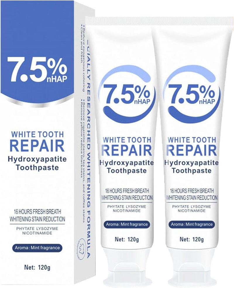 7.5% Hydroxyapatite Toothpastes for Enamel Protection & Tooth Strengthening, 7.5% Nano Hydroxyapatite Toothpaste White Tooth Repair, Fluoride-Free with Gentle Mint, Fresh Breath (2) 2