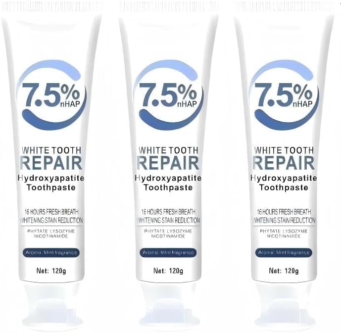 [Australia] - 7.5% Hydroxyapatite Toothpastes for Enamel Protection & Tooth Strengthening, 7.5% Nano Hydroxyapatite Toothpaste White Tooth Repair, Fluoride-Free with Gentle Mint, Fresh Breath (3) 3 