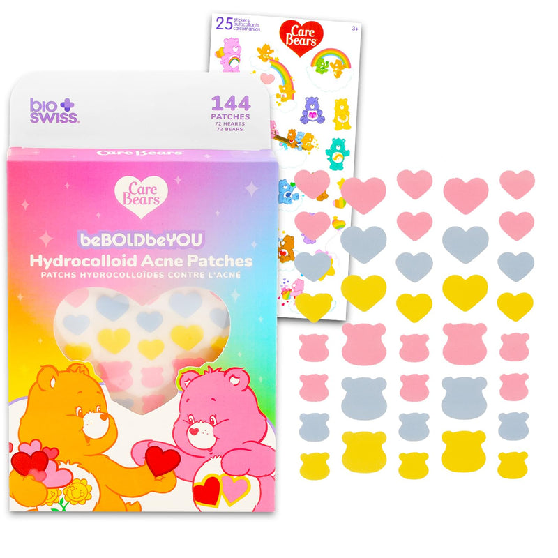 [Australia] - Care Bears Pimple Patch Set - Bundle of 144 Hydrocolloid Spot Acne Bandages for Zits and Blemishes Plus Stickers | Care Bears First Aid Kit Supplies 