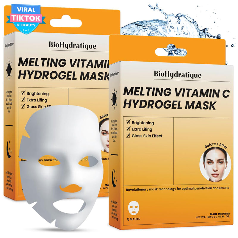 Vitamin C Face Mask – Overnight Hydrogel Care for Dark Spots, Fine Lines & Dry Skin – Dermatologist Tested, Anti-Aging, Korean Skin Care – Clean Beauty, Glass Skin Glow – Pack of 10 Vitamin C (Pack of 10)