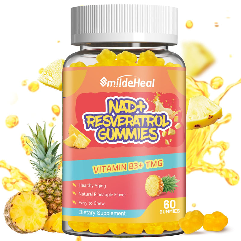 NAD+ Resveratrol Gummies NAD+ Supplement 500mg with Vitamin B3 & TMG – Healthy Aging, Energy & Cellular Health Support – Vegan Friendly, Natural Pectin – 60 Gummies, 30-Day Supply 60 Count (Pack of 1)