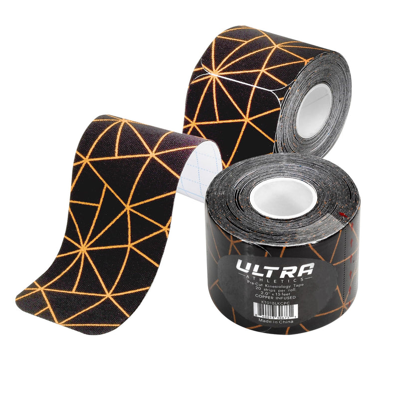 [Australia] - Copper-Infused Kinesiology Tape, 20 Precut Water Resistant Strips, Stretch Indicator, Elastic Athletic Tape for Sports & Weightlifting, Muscle Strain Relief & Joint Support (Black Copper) Black Copper 