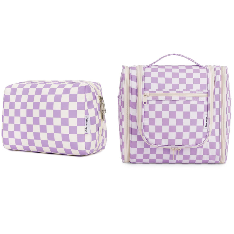 Narwey Checked Hanging Travel Toiletry Bag with Makeup Bag Travel Cosmetic Bag for Women