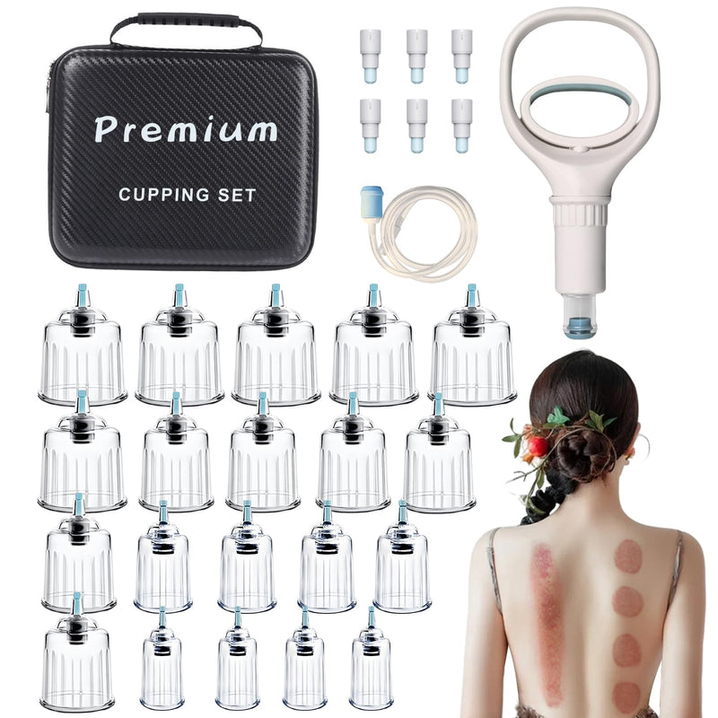 [Australia] - Cupping Kit for Massage Therapy 20 Suction Cups for Back Muscle Body Physical Pain Relief Cupping Set with Carring Case 20 CUPS White Pump 