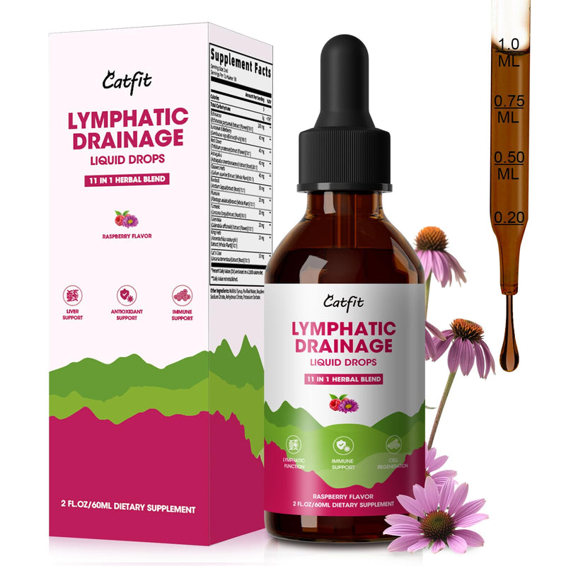 [Australia] - Lymphatic Drainage Supplements Drops for Immune, Lymph System Support, Cleanse & Detox, Liver Health with Echinacea,Elderberry,Cleavers Herb,Burdock, Calendula, Non-GMO, Raspberry Flavor, 2 Fl Oz 2 Fl Oz (Pack of 1) 