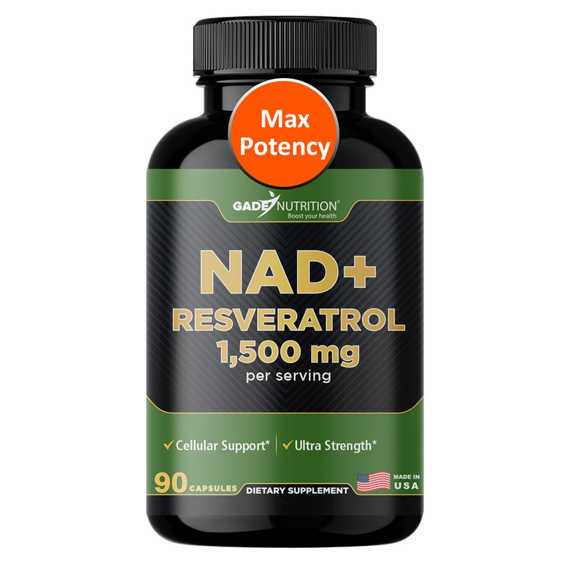 Gade Nutrition NAD Supplement with Resveratrol | Nicotinamide Plus in Capsules Made in USA | Antioxidant Healthy Aging Supplement 90 Count (Pack of 1)