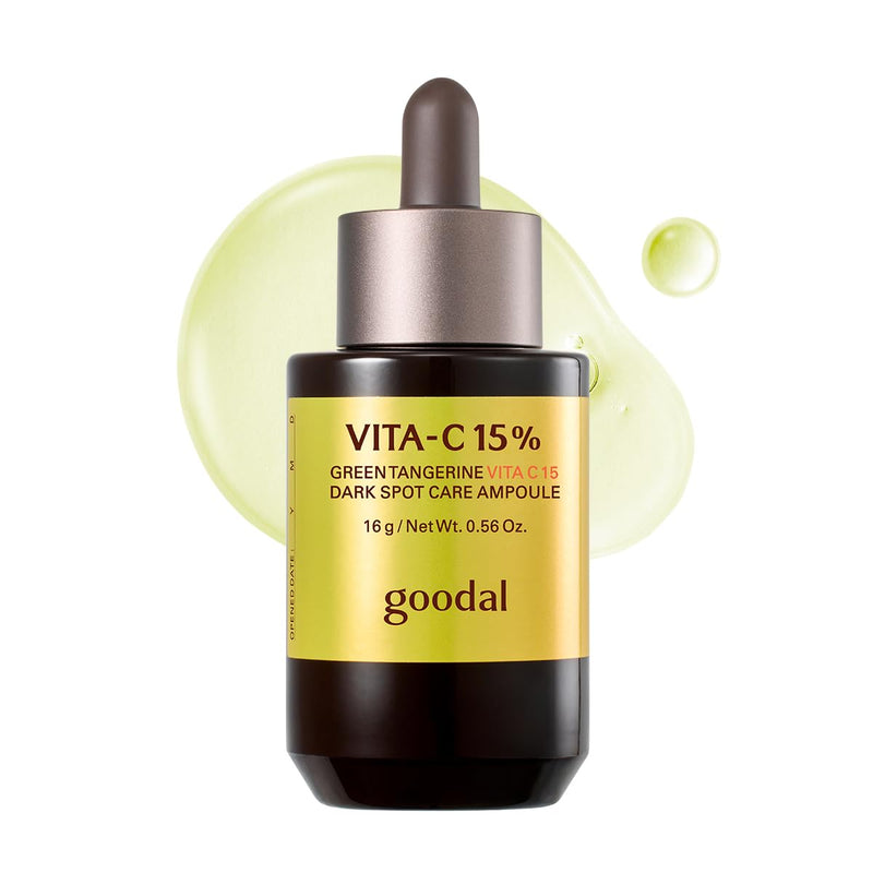 GOODAL Green Tangerine Vita C 15 Ampoule, Korean Skin Care, Vitamin C Serum, Hydrating Daily Facial Care for Fine Lines, Dull Skin, K Beauty, 16g/0.56 Oz