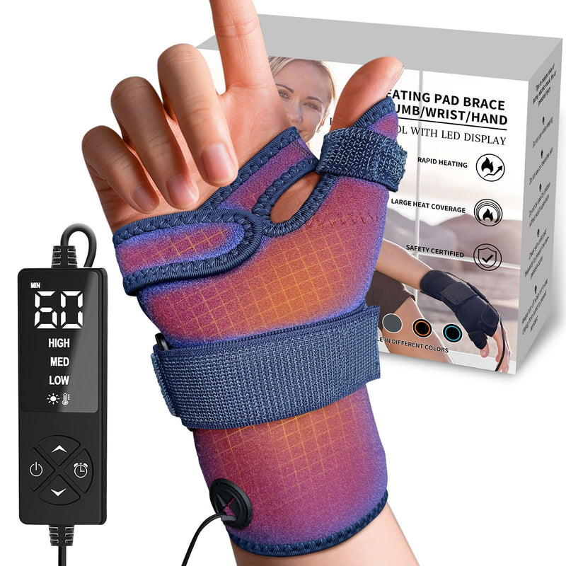 Thumb & Wrist Brace for Carpal Tunnel Relief, Electric Hand Heating Pad for CMC Joint Thumb Arthritis, Tendonitis, Wrist Support L/XL Blue