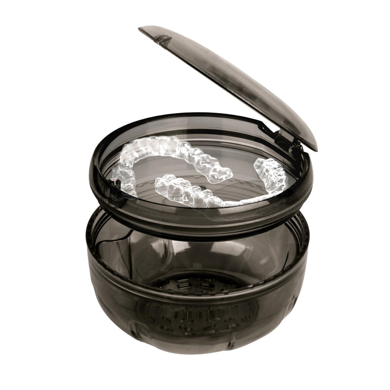[Australia] - Retainer Cleaner Case,Double Layer No-Leak Denture Cup for Soaking Dentures, Denture Bath for Invisalign Aligner,Retainers,Mouth Guard,Night Guard (Black) Black 